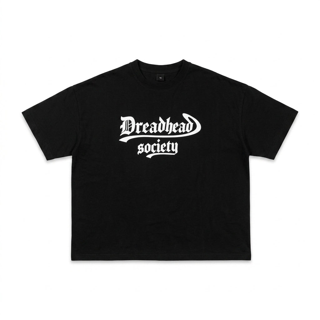 Dreadhead Society swoosh tee on a pure white background