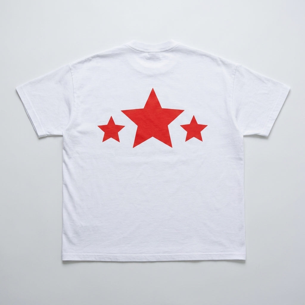 Born Star Graphic Tee in White with Three Red Stars Back View