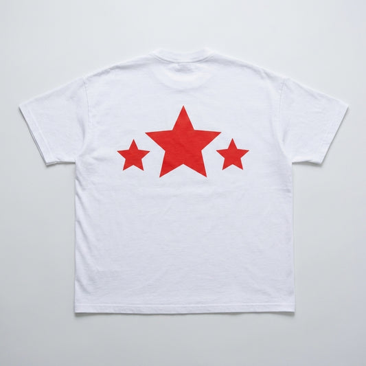 Born Star Graphic Tee in White with Three Red Stars Back View